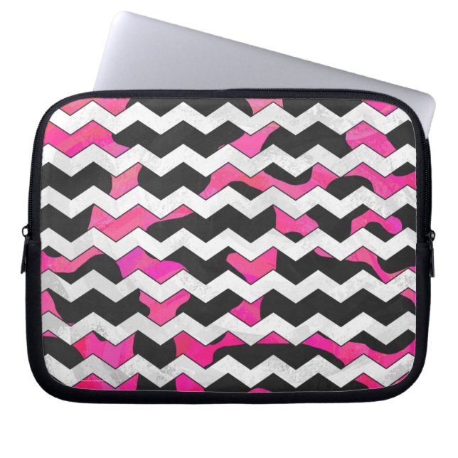 Chevron Cow Pink and Black Laptop Sleeve (Front)
