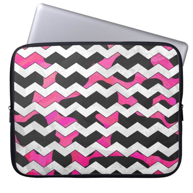 Chevron Cow Pink and Black Laptop Sleeve (Front)