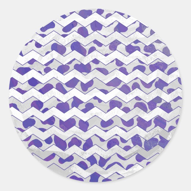 Chevron Dalmatian Purple and White Classic Round Sticker (Front)