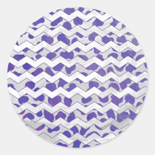 Chevron Dalmatian Purple and White Classic Round Sticker