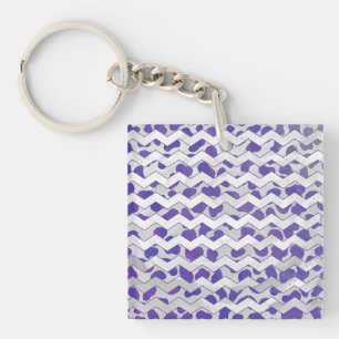 Chevron Dalmatian Purple and White Key Ring