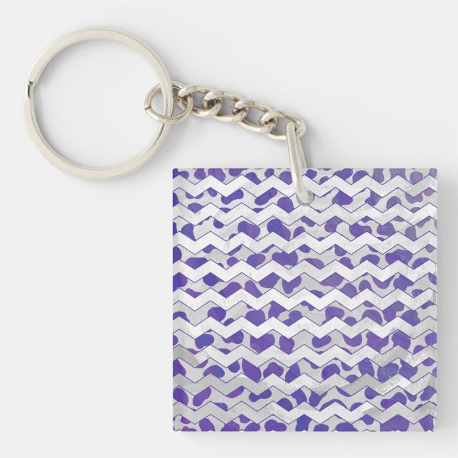 Chevron Dalmatian Purple and White Key Ring (Front)