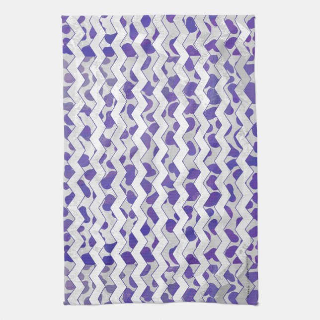 Chevron Dalmatian Purple and White Tea Towel (Vertical)