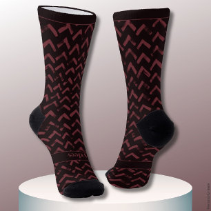 Chevron Dark Red and Red Name Socks