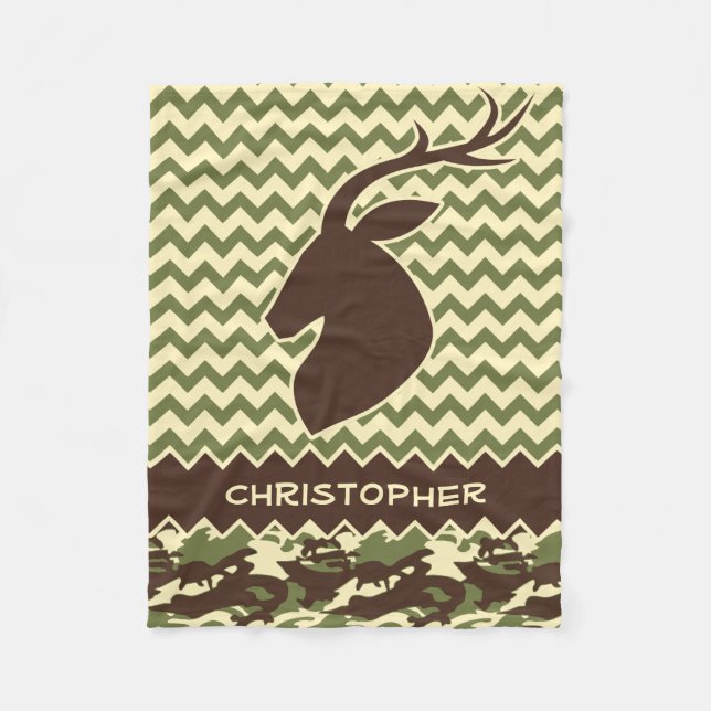Chevron Deer Buck Camouflage Add Name Fleece Blanket (Front)