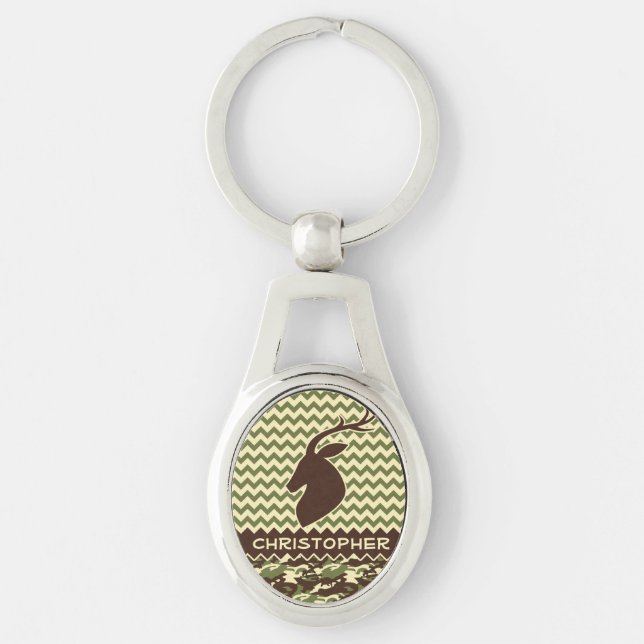 Chevron Deer Buck Camouflage Personalise Key Ring (Front)