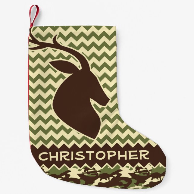 Chevron Deer Buck Camouflage Personalise Small Christmas Stocking (Front)