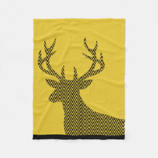 Chevron Deer Stag Silhouette | gold black Fleece Blanket
