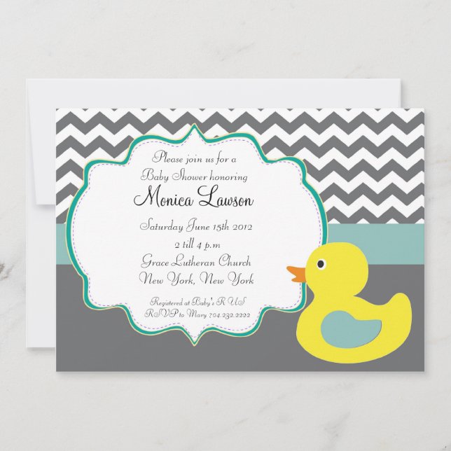 Chevron Ducky Modern Baby Shower Invitation (Front)