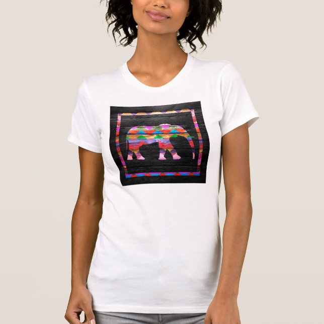 Chevron Elephant Pattern on Wood T-Shirt (Front)