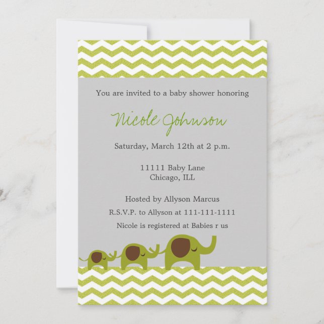 Chevron Elephants Invitation (Front)