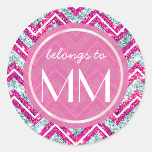 Chevron Faux Glitter Pink & Blue Bling DIY Tags