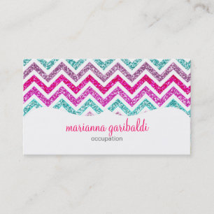 Chevron Faux Glitter Rainbow Coloful Girly Bling Business Card