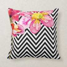 Chevron Floral Watercolor Flowers | black & white