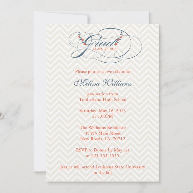 Chevron & Flowers Graduation Invitation (Front)