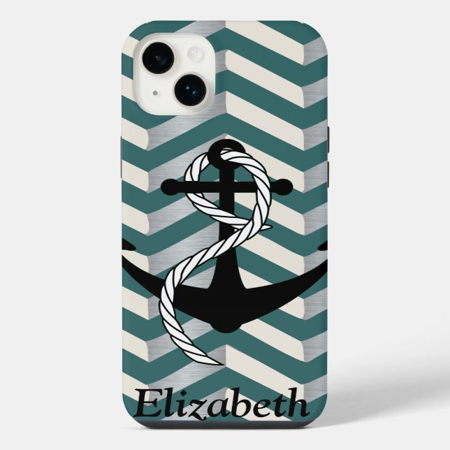 Chevron Geometric Nautical Name iPhone Case (Back)