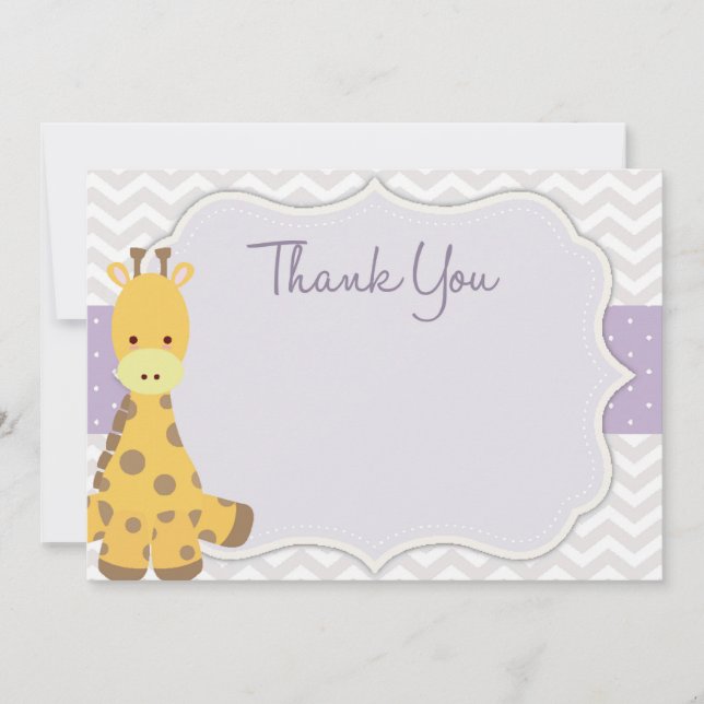Chevron Giraffe Baby Shower Thank You Card (Front)