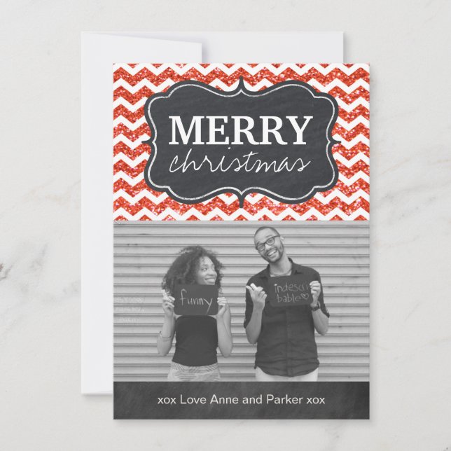 Chevron Glitter Chalkboard Christmas Photo Cards (Front)