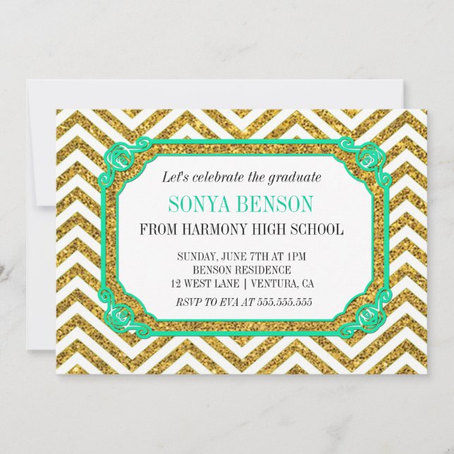 Chevron Glitter Graduation Invitation (Front)