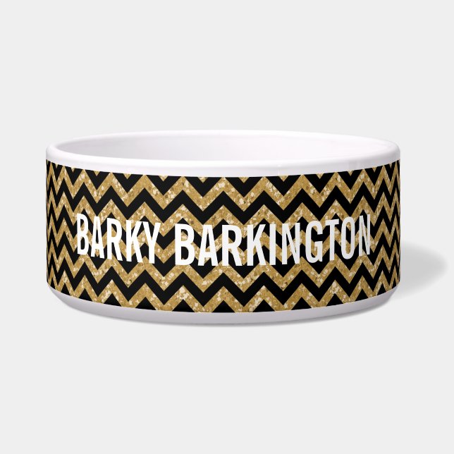 Chevron Glitter Look Dog Bowl (Front)
