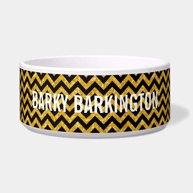 Chevron Glitter Look Dog Bowl (Front)