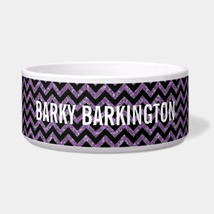Chevron Glitter Look Dog Bowl