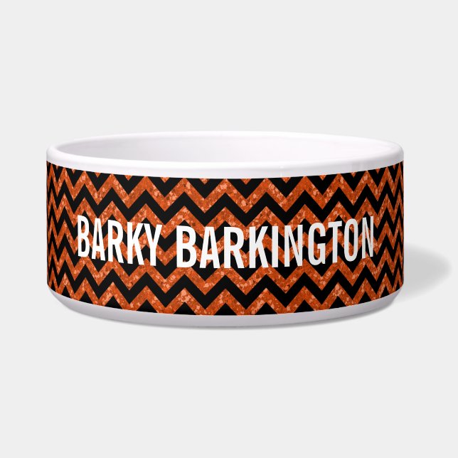 Chevron Glitter Look Dog Bowl (Front)