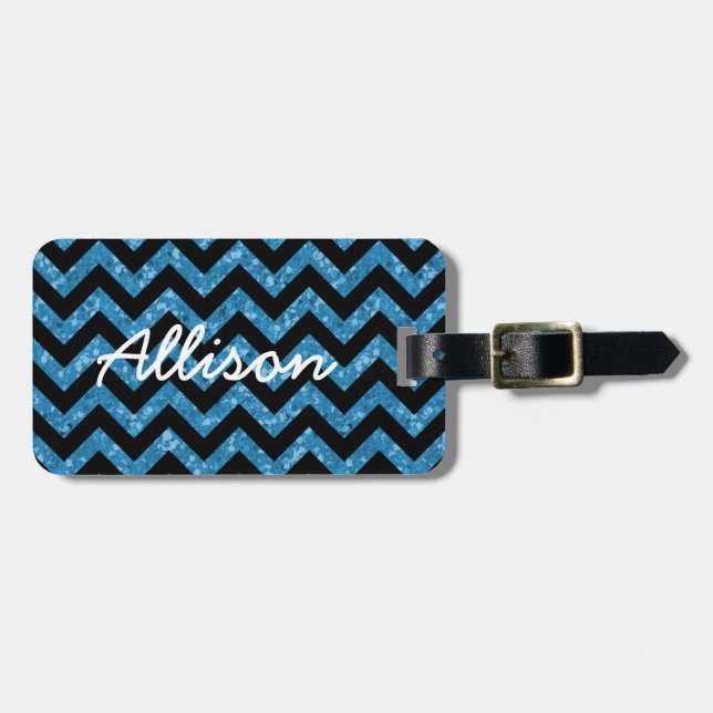 Chevron Glitter Look Luggage Tag (Front Horizontal)