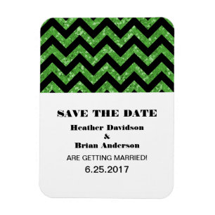 Chevron Glitter Save the Date Magnet, Green Magnet