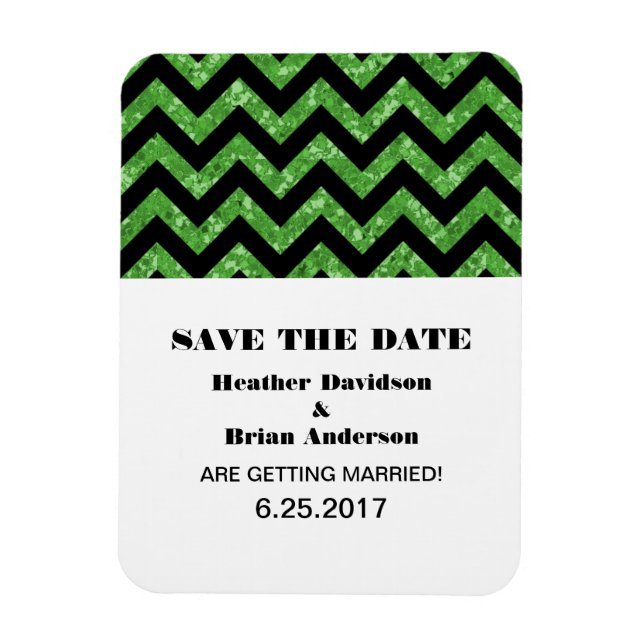 Chevron Glitter Save the Date Magnet, Green Magnet (Vertical)