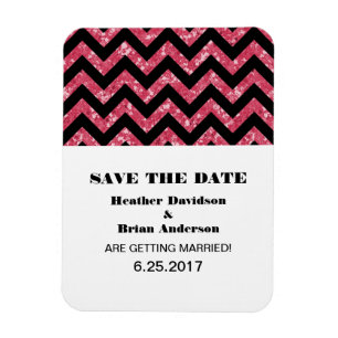 Chevron Glitter Save the Date Magnet, Pink Magnet
