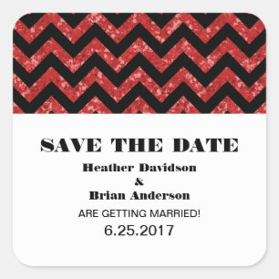 Chevron Glitter Save the Date Stickers, Red Square Sticker