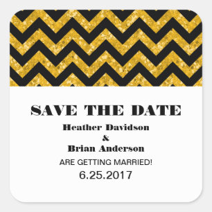 Chevron Glitter Save the Date Stickers, Yellow Square Sticker