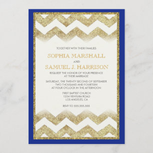 Chevron Gold Glitter Wedding Invitation