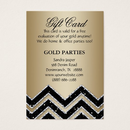 Chevron Gold Party Gift Card Black Glitter