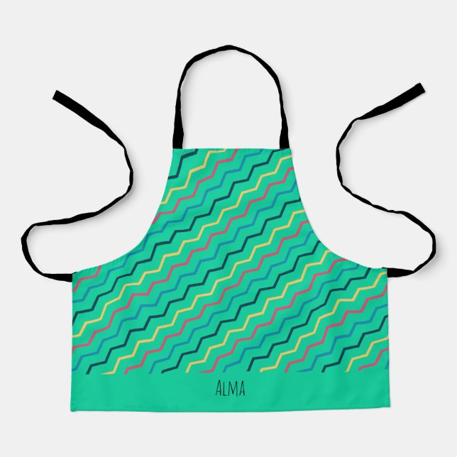 Chevron Green Yellow Minimal Pattern Apron (Front)