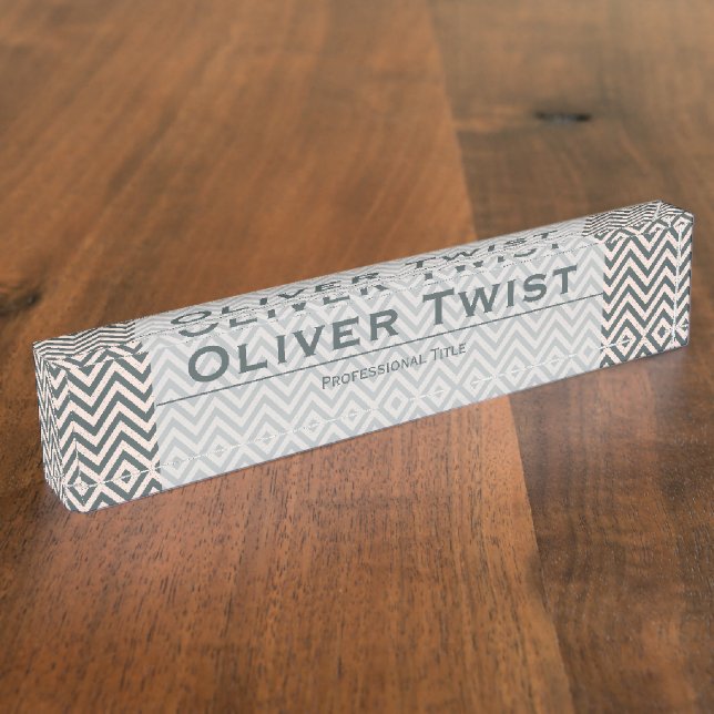 Chevron Grey Green and Cream Custom Nameplate (Side)