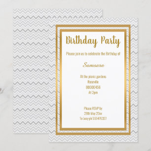 CHEVRON GREY LAYER GOLD ALL OCCASION BIRTHDAY INVITATION