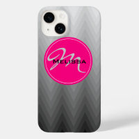 Chevron Grey ombre pattern Pink Monogram Name