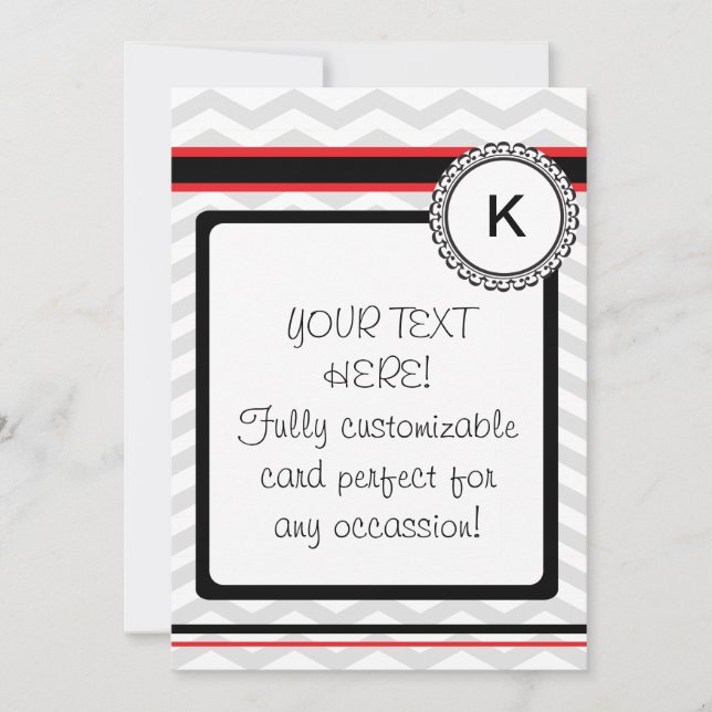 Chevron grey, red and black monogram card (Front)