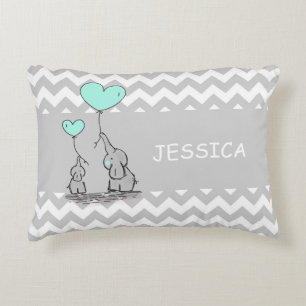 Chevron Grey White MINT Green Elephant Heart Decorative Cushion