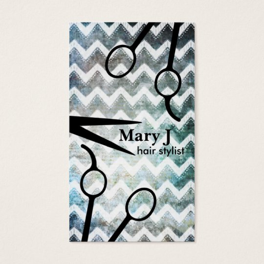 chevron hair stylist grunge scissors shears modern business card