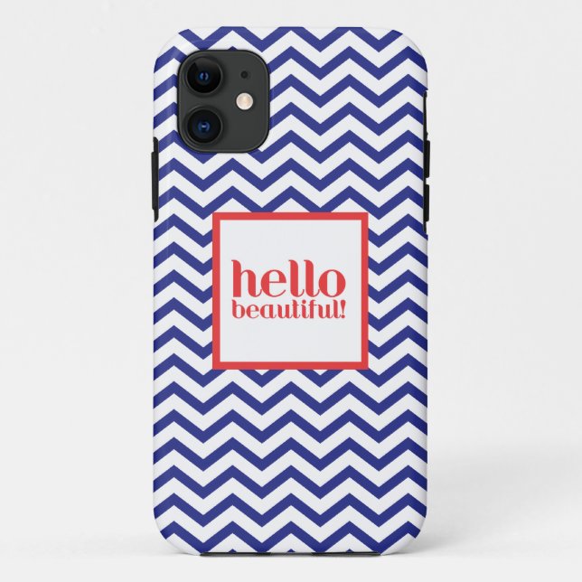 Chevron "Hello Beautiful" in Navy & Red Case-Mate iPhone Case (Back)