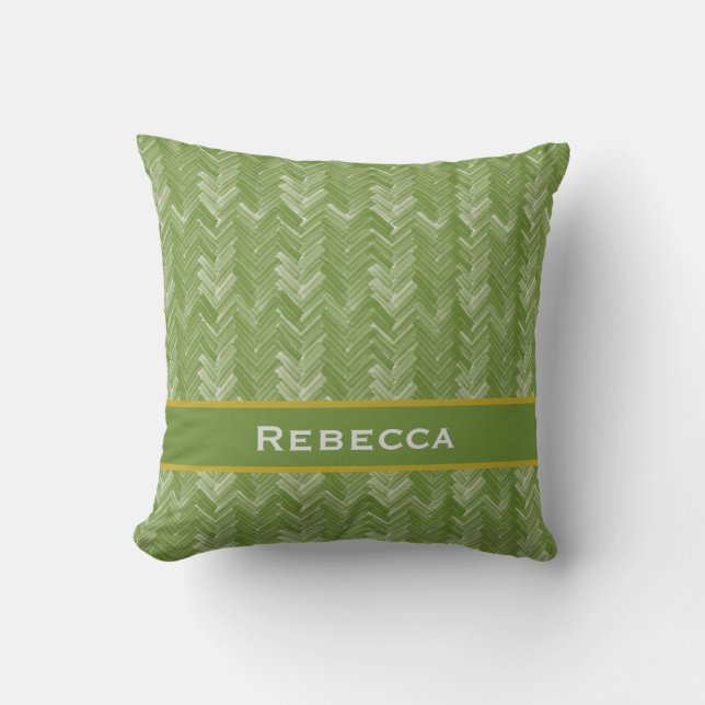 Chevron Herringbone Pattern Forest Green Monogram Cushion (Front)