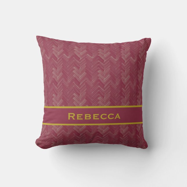 Chevron Herringbone Pattern Luxurious Red Monogram Cushion (Front)