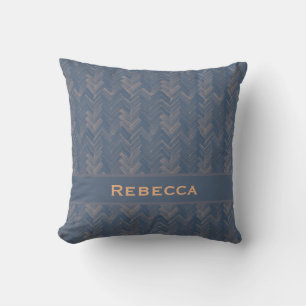 Chevron Herringbone Pattern Retro Blue Monogram Cushion