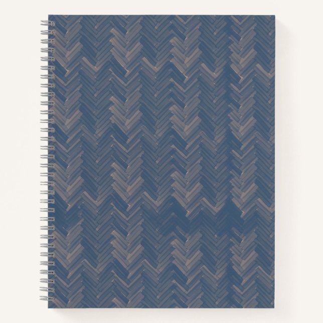 Chevron Herringbone Pattern Retro Blue Notebook (Front)
