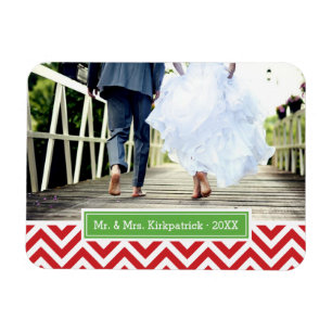 Chevron Holiday Monogram Photo Magnet