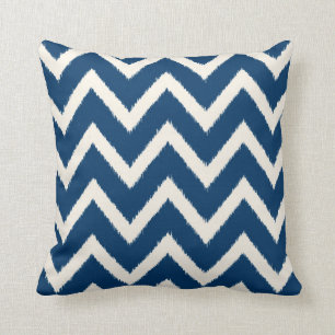 Chevron Ikat Zig Zag Navy Blue Cushion