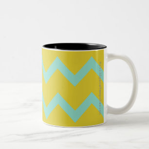 Chevron in aqua + chartreuse contemporary designer Two-Tone coffee mug